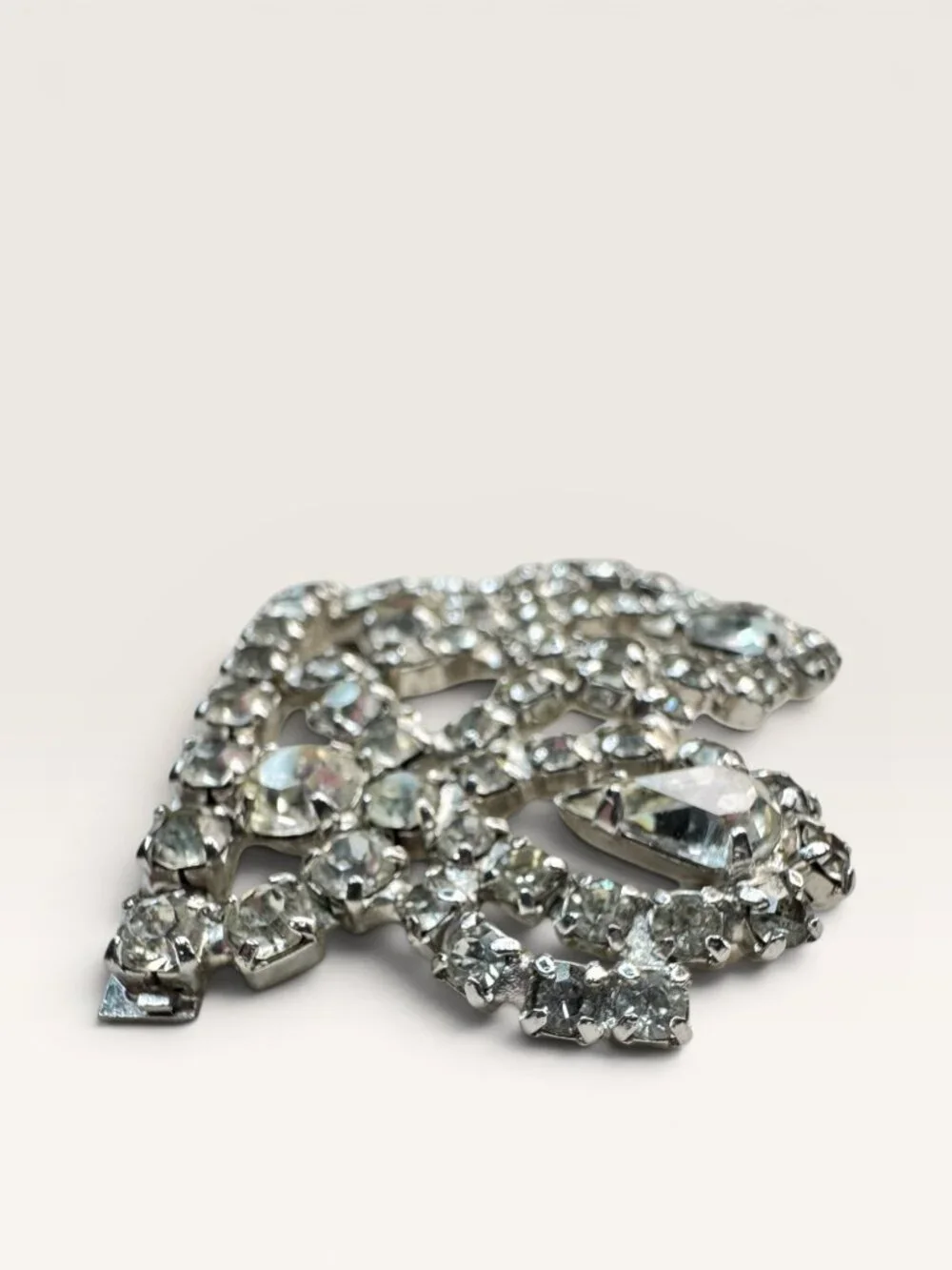 1950s Clear Crystal Crown Brooch Silver Tone Tiara Royal Vintage